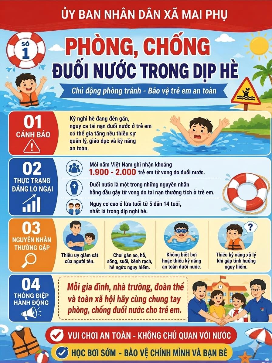 Mai Phụ tăng cường phòng, chống đuối nước trẻ em trong mùa hè