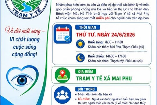 Thông báo tổ chức khám sàng lọc các bệnh lý về mắt tại xã Mai Phụ năm 2026. 