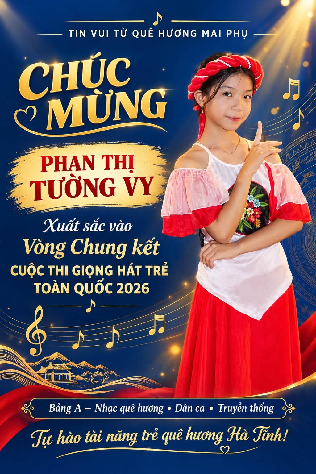 Chúc mừng em Phan Thị Tường Vy vào vòng chung kết Cuộc thi Giọng hát trẻ toàn quốc năm 2026